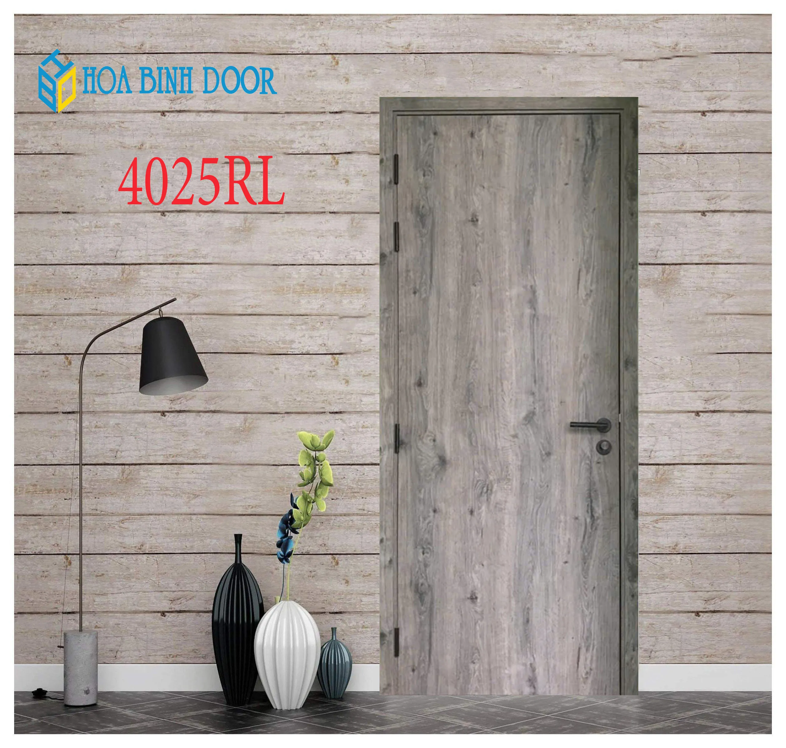 Cửa gỗ MDF phủ melamine HB.P-4025RL bền đẹp giá tốt